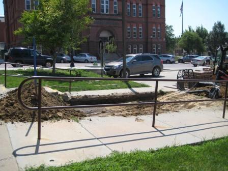 The dirt is removed for the library patio.