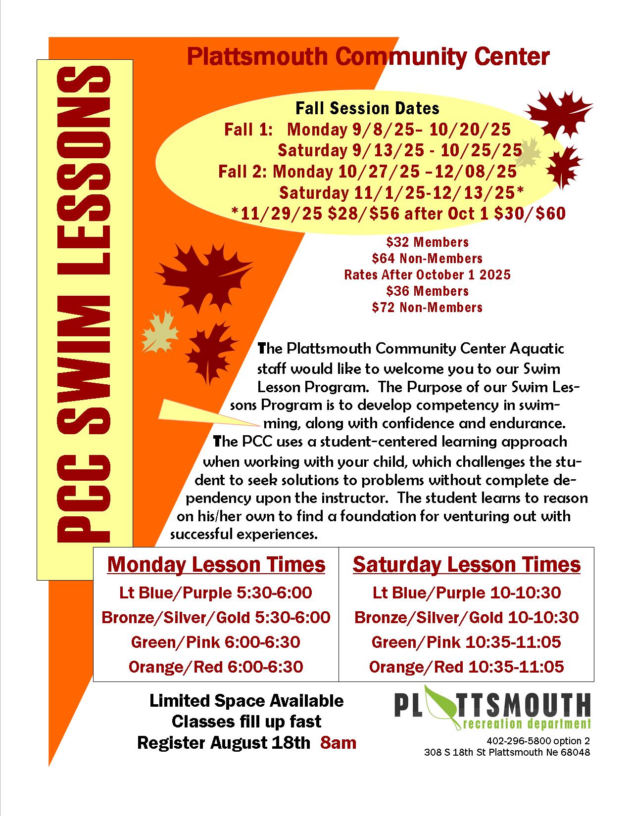 2025 Fal Swim Lessons Flier