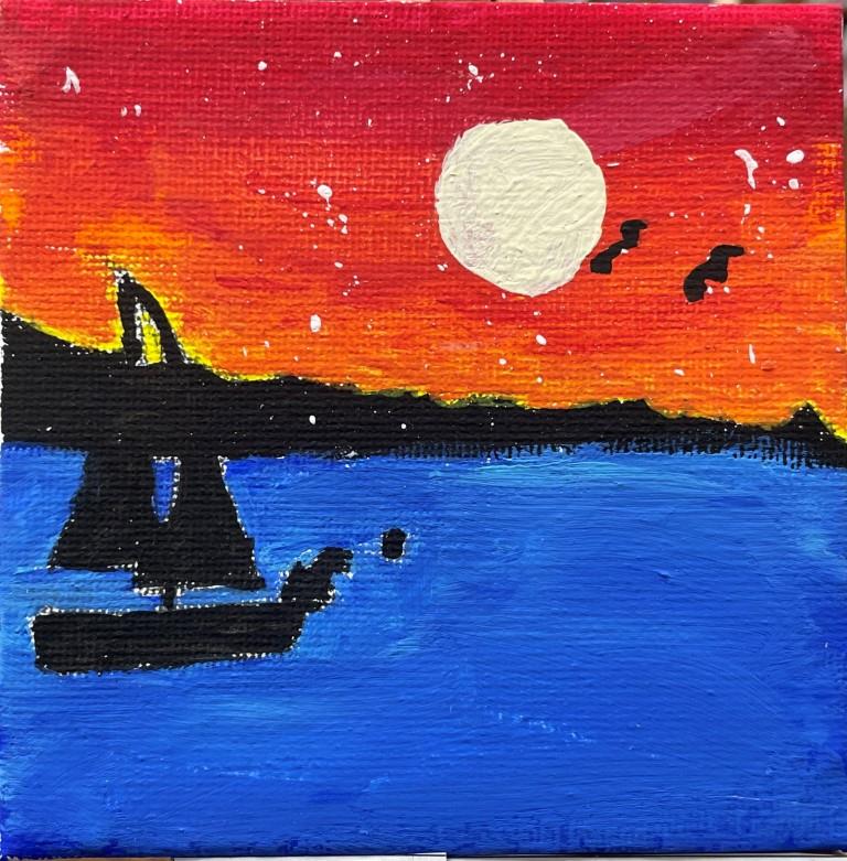 tiny art sunset sailboat